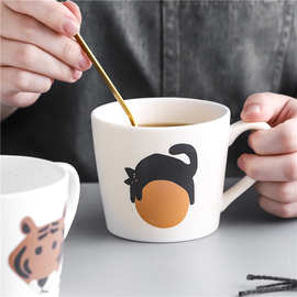 日式创意陶瓷马克杯可爱卡通猫猫图案情侣早餐咖啡高颜值水杯
