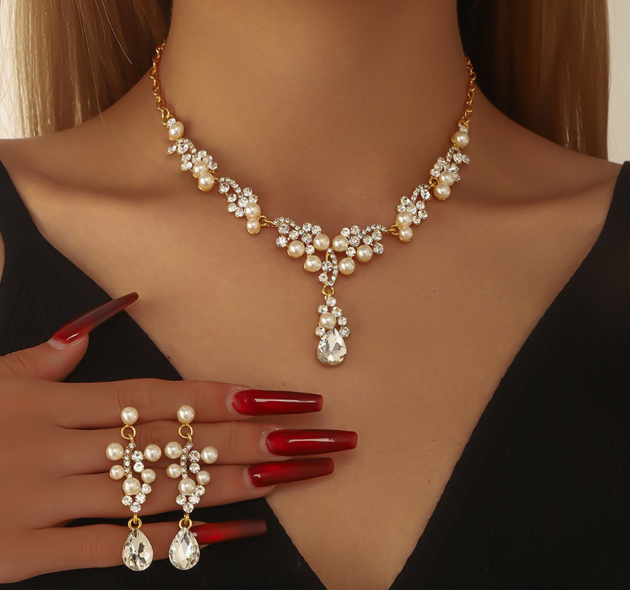 Fábrica de venta directa aleación de diamante de boda collar pendientes joyas de boda joyas de banquete joyas de dama image 18