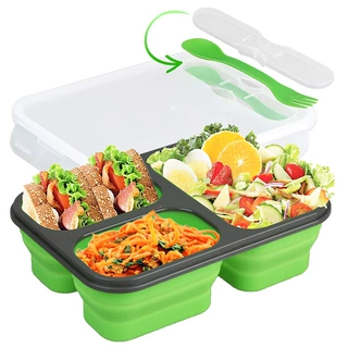 食品级铂金硅胶折叠三格微波炉午餐学生办公白领饭盒便携保鲜收纳