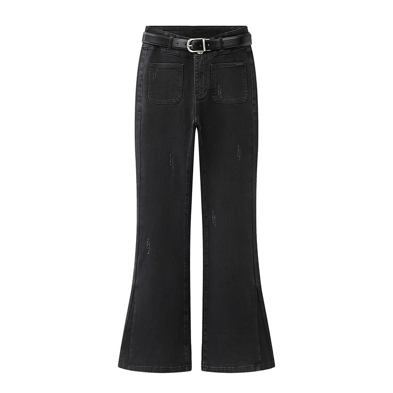 2025 Winter New Women's Belt Designer Cool Slightly Elastic Flared Jeans Rl91302009