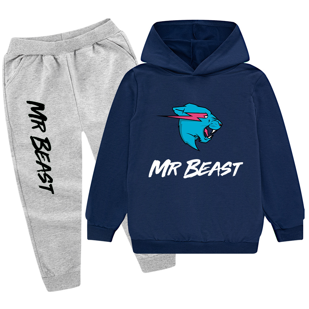 Testa di lupo MR BEAST Cartoon stampato set per ragazzi e bambini felpa con cappuccio maglione + pantaloni PB437_voghion.com