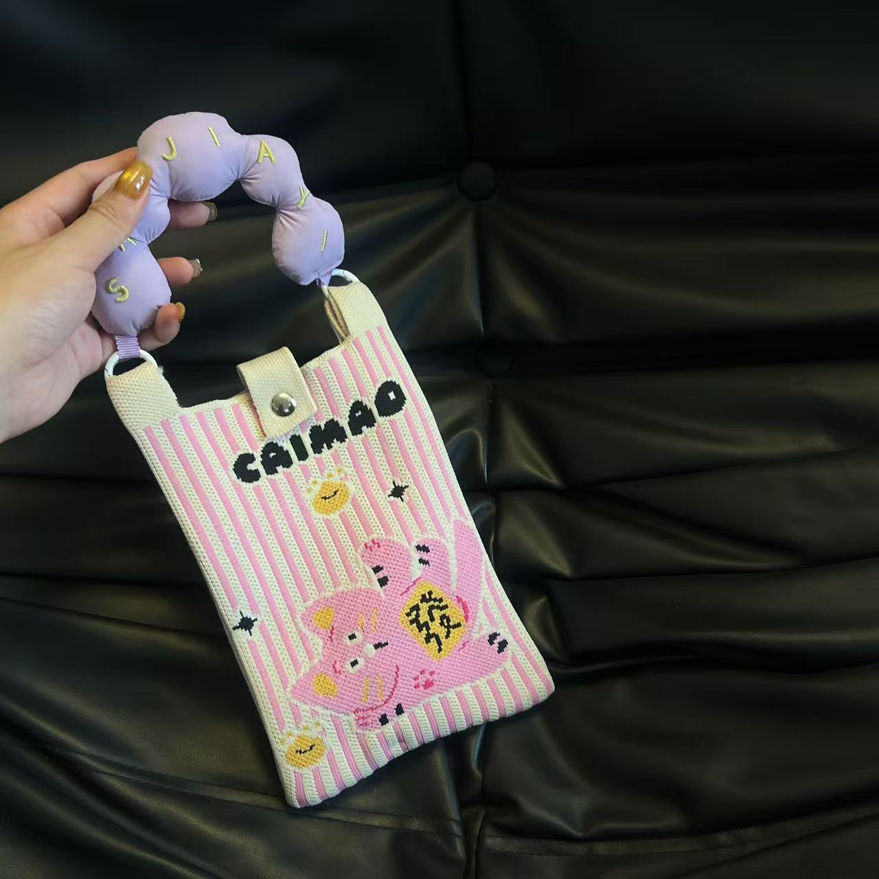 S-핑크 줄무늬 행운의 고양이