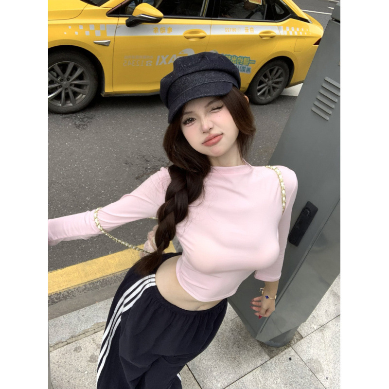 ホットガールピンクスリムフィット七分袖ボトムショートTシャツ+女性用カジュアルワイドレッグパンツスーツ|undefined