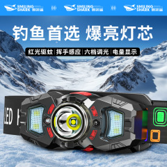 伸缩变焦三色光源头戴灯聚泛光USB充电照明灯挥手感应带电显头灯