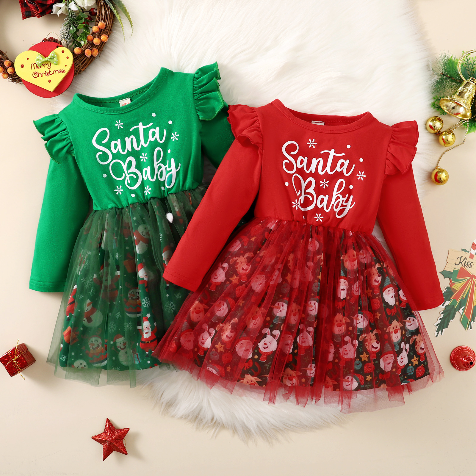 Christmas Fashion Santa Claus Letter Printing Patchwork Cotton Girls Skirts display picture 4