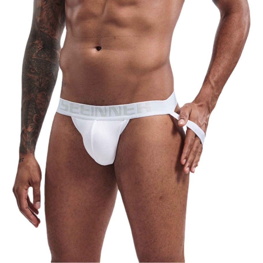 Hine men's underwear solid color combed cotton sports thong slim sexy low waist double thong wholesale supply