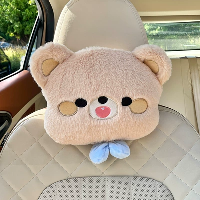 Car Headrest and Neck Pillow, a Pair of Cartoon Cute Lumbar Pillows, Car Pillows, Women's Waist Pillows, Girls' Car Sets (Headrest) - cream-bear-headrest-single-no-specifications