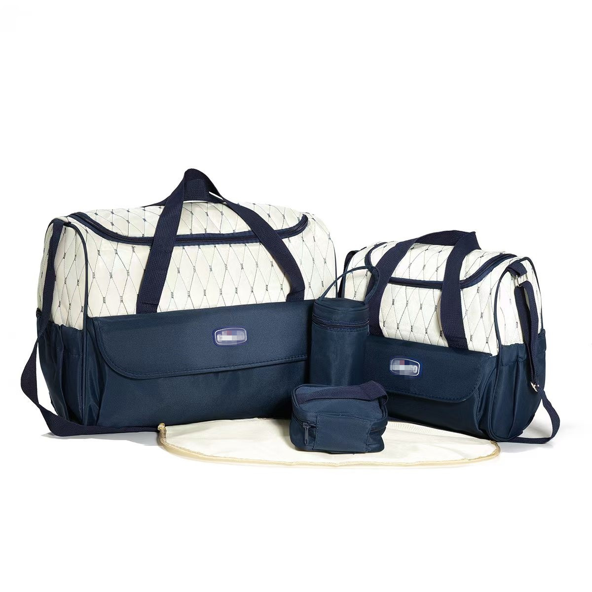 Conjunto de Cinco Piezas de Bolsa Maternal Acolchada con Diseño de Cuadros, Bolsa Maternal Multifuncional de Gran Capacidad para Guardar Pañales, de Hombro o Cruzada