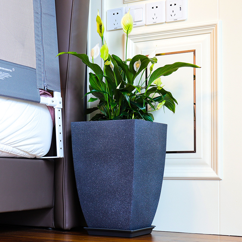 Fábrica de pelo lacio imitación cemento esmerilado textura decoración del hogar paraíso pájaro boca cuadrada resina engrosada gran maceta transfronteriza