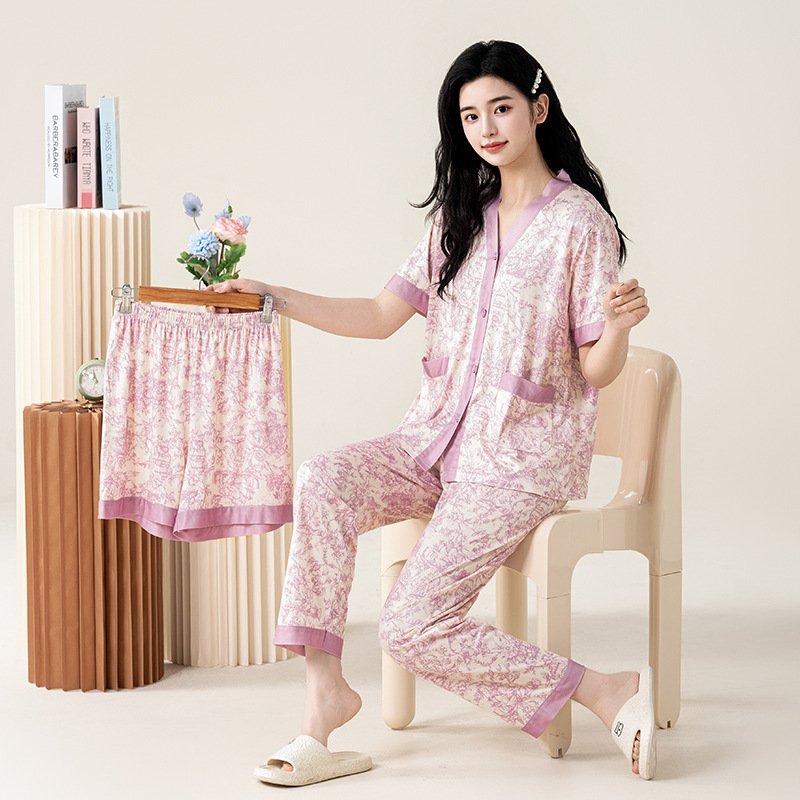 Tiktok Hot-Selling Factory Wholesale Cross-Border Ice Silk Pajamas for Women, Summer Loungewear, Plus Size, Supports Dropshipping Tiktok Hot-Selling Factory Wholesale Cross-Border Ice Silk Pajamas for Women, Summer Loungewear, Plus Size, Supports Dropshipping