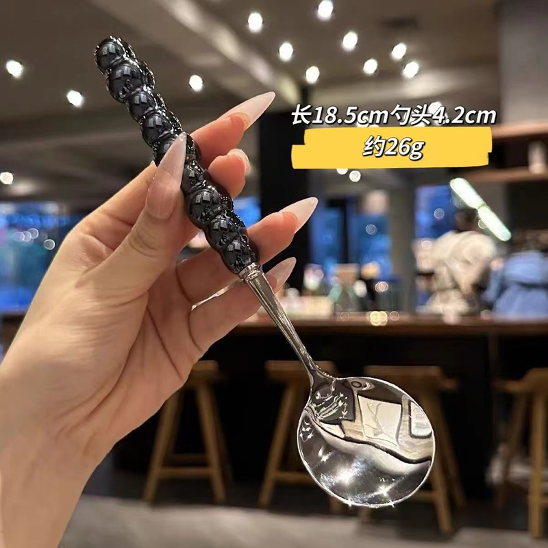 カラーパールステンレススプーンプラスチックハンドルスプーン少女心家庭用スプーンスプーン|undefined