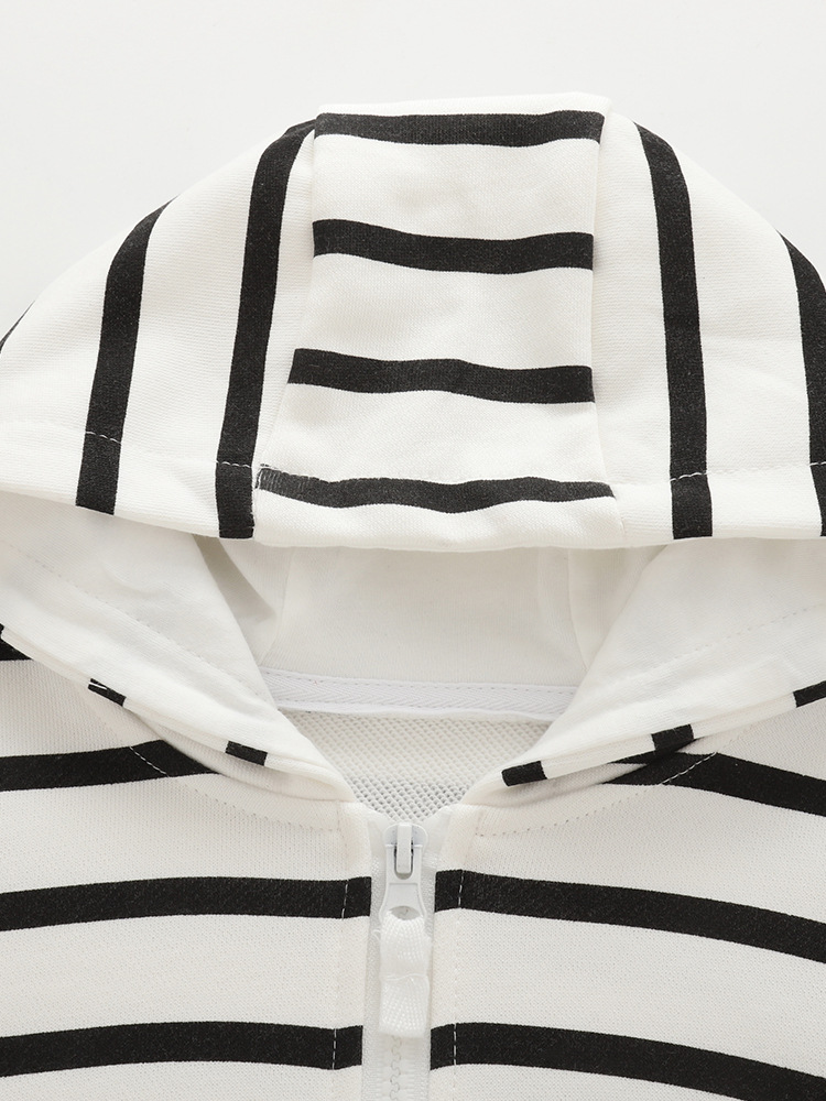 Malwee transfronterizo chaqueta a rayas para niños otoño y invierno nuevo estilo de manga larga para niños europeos y estadounidenses con cremallera con chaqueta encapuchada