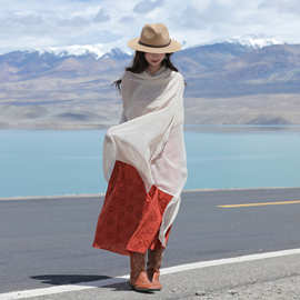 春秋季超大棉麻围巾纯色民族风海边度假防晒披肩沙滩巾丝巾纱巾女