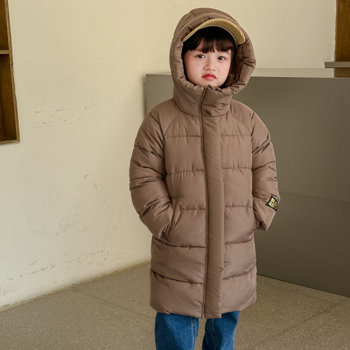 Children's Long Black Gold Thick Down Cotton Winter School Uniform Over Knee Volcano Cotton Coat - 2024 New Model for Export