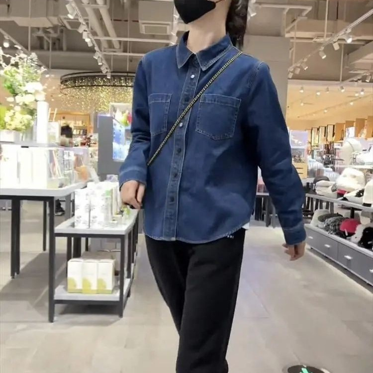 短款加绒加厚牛仔衬衫2025秋冬休闲时尚小个子衬衣上衣