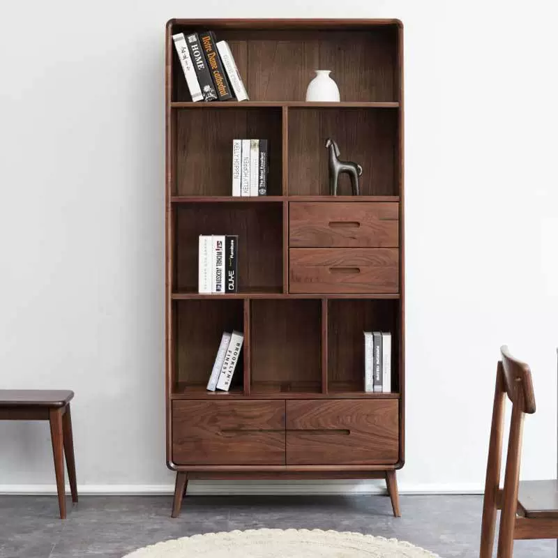 Скандинавская Массивная древесина черный орех деревянная книжная полка Японский современный простой шкаф для хранения книжный шкаф книжная полка