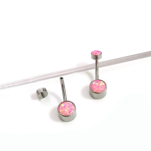 G23 Titanium inner tooth encrusted Opal navel nail cylindrical navel ring navel ornament titanium alloy piercing jewelry