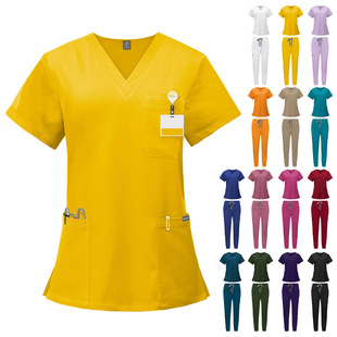 New Double-Layer Multi-Functional Pocket Nurse Uniform Surgical Uniform Anesthesia Uniform Overalls Short-Sleeved Trousers Suit Amazon
