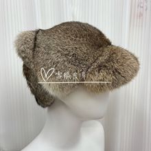 兔毛整皮帽子女整张皮猫耳朵护耳帽加厚保暖真皮皮草兔毛高端帽