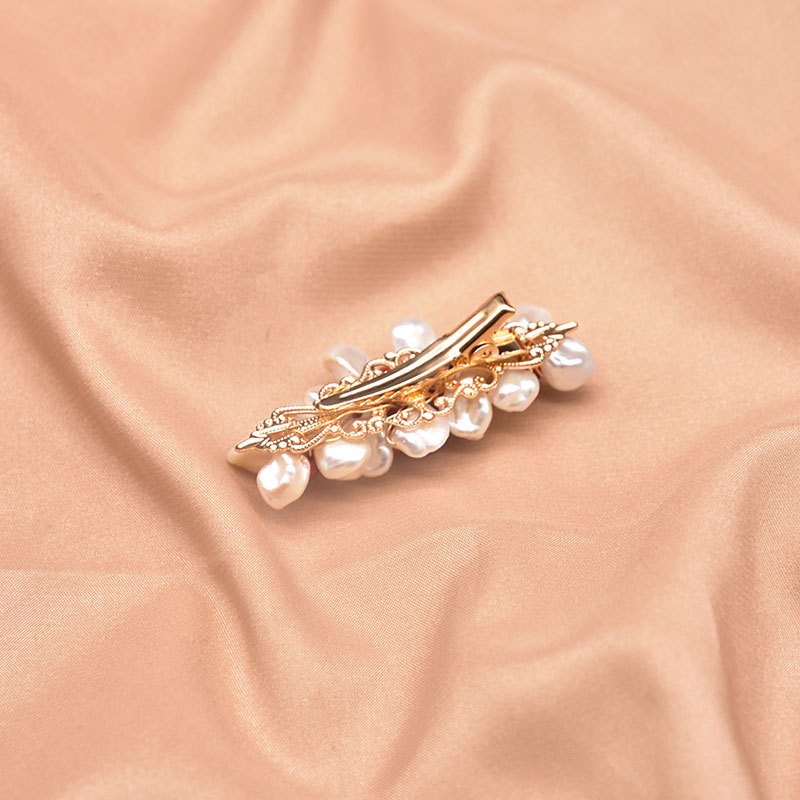 XlentAg Natural Pearl Sea Clipper de cabello de bambú flor simple retro elegante hecha a mano accesorios para el cabello