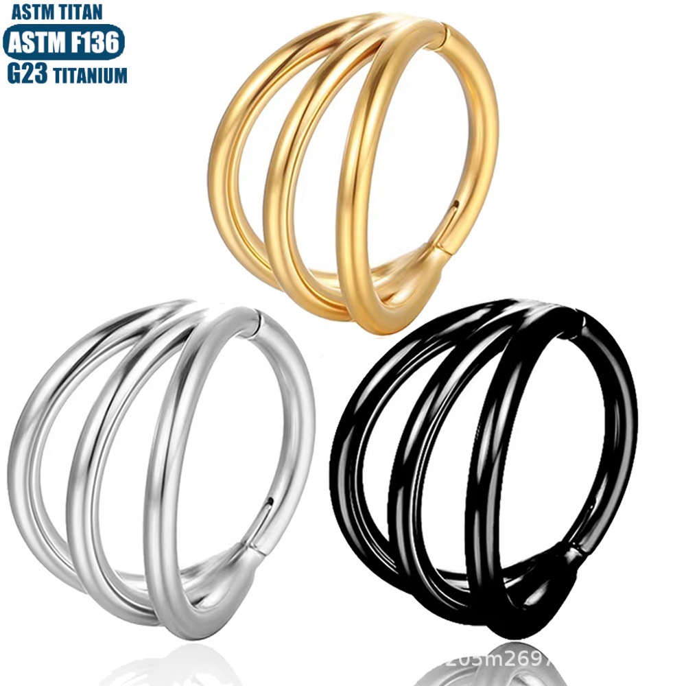 F136 Titanium Hinge Nose Ring Zircon Nasal Septum Ring Three-layer Two-color Seamless Ring Piercing Jewelry Earring detail image 20