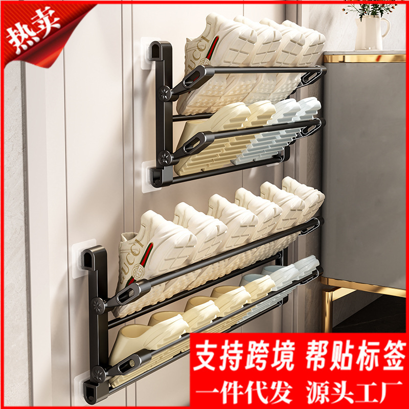 No-drill slipper rack storage shelf bathroom shoe cabinet wall-mounted behind-door multifunctional foldable storage rack No-drill slipper rack storage shelf bathroom shoe cabinet wall-mounted behind-door multifunctional foldable storage rack