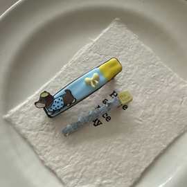 韩国东大门超可爱滴油小狗发夹水晶蝴蝶结对夹刘海侧边夹碎发头饰