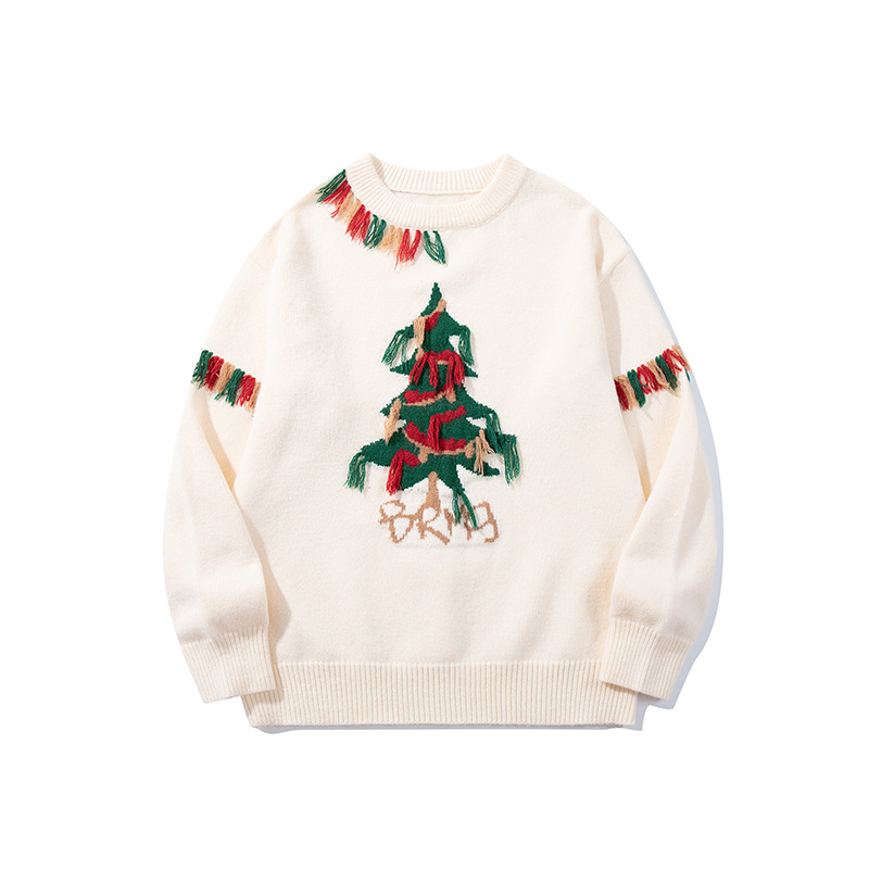 YWFG mujer estilo americano árbol de navidad otoño 2024 pareja superior versátil cuello redondo manga larga suéter de punto image 9