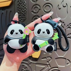 本革パンダキーホルダーかわいい漫画花竹革ライト高級カップルバッグペンダント小さなギフト