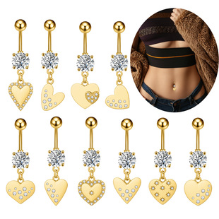 Cross-Border New Heart-Shaped Series Navel Ring Stainless Steel Micro-Paved Zircon Navel Nail Piercing Jewelry Online Wholesale
