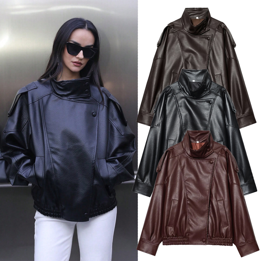 Women's Leather Jacket Motorcycle Jacket European and American Style Spring and Autumn Sweet Cool Style Pu Jacket