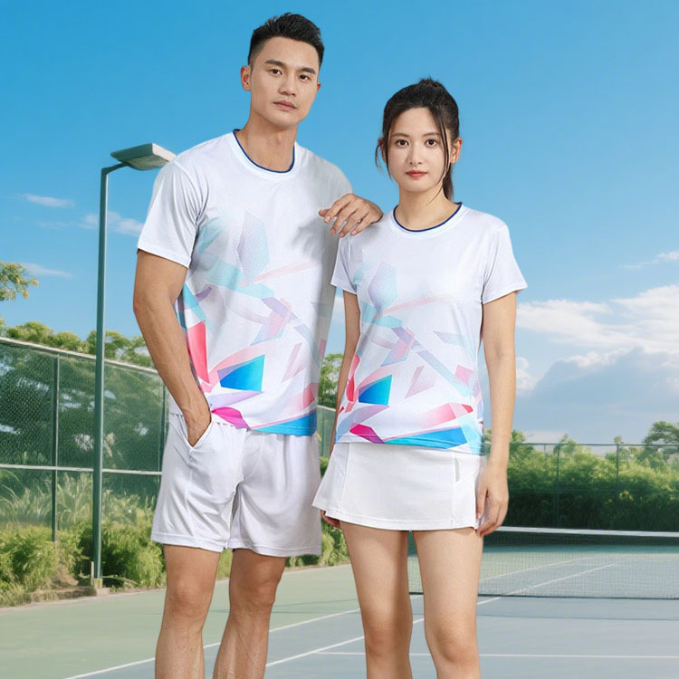 Men's and Women's Summer Badminton Sportswear Set, White Quick-Dry Breathable Short-Sleeve T-Shirt, Competition Volleyball and Table Tennis Jersey and Pants
