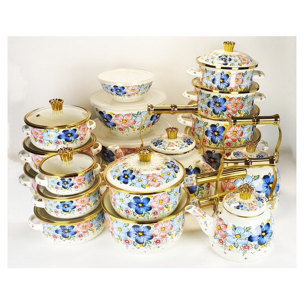 外贸出口精品汤锅珐琅锅套装搪瓷汤锅搪瓷水壶珐琅奶锅电磁炉通用