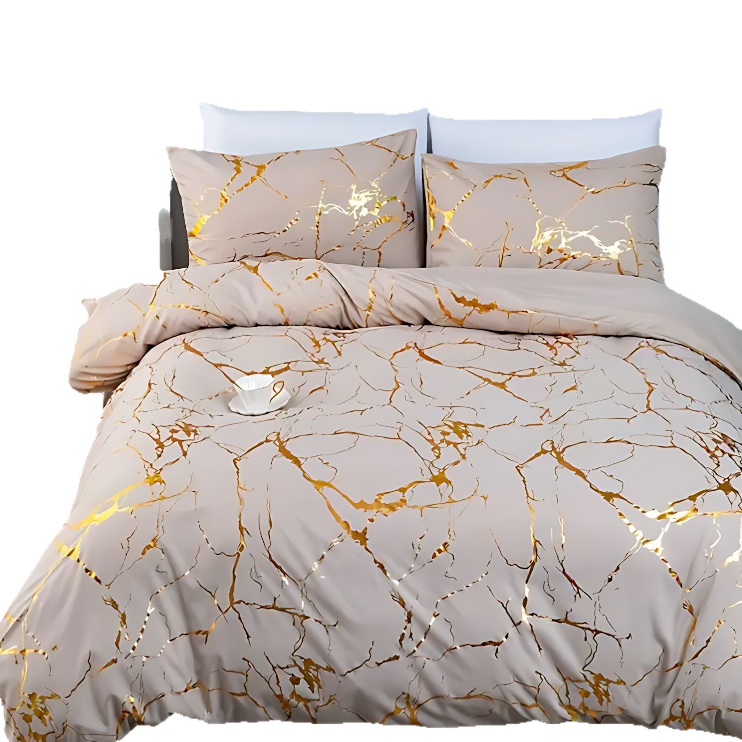 TEMU / JIT estilo transfronterizo clásico texturas de lámina de oro impresión digital 3D colcha suave funda de almohada kit