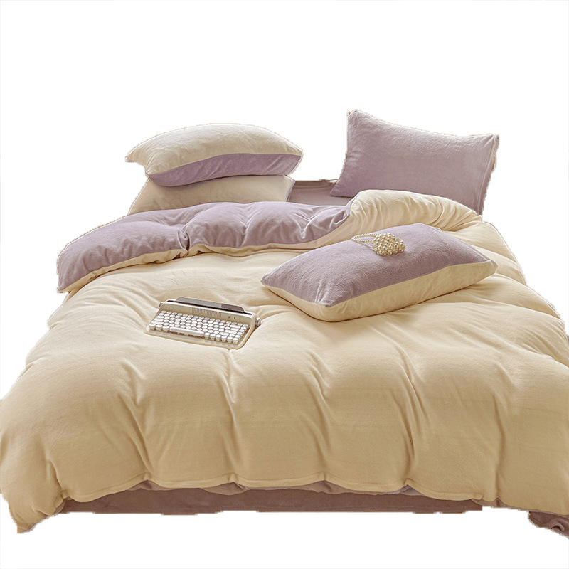 Velvet de leche de color puro 2025 nueva cama de otoño e invierno de cuatro piezas con brida, sábana de lana de coral, ropa de cama cubierta de edredón