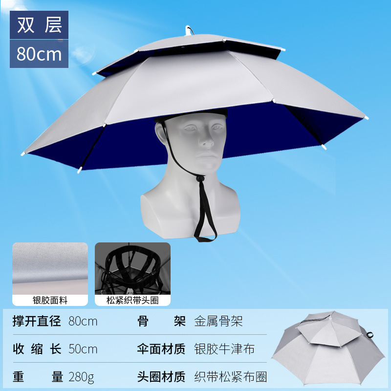 伞帽头戴雨伞帽子钓鱼头戴太阳伞户外采茶环卫防晒斗笠伞折叠大号|undefined