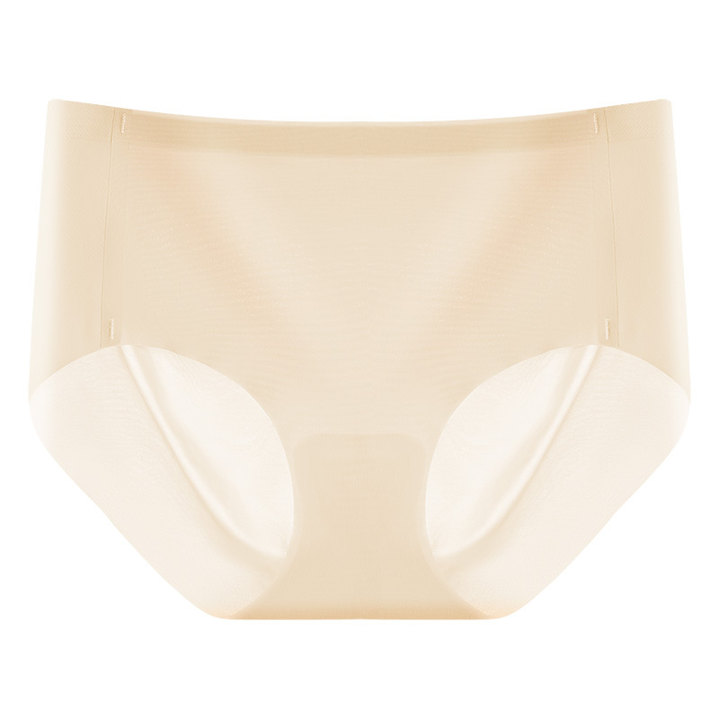 Ropa interior de talla grande de seda de hielo sin costuras de una pieza, entrepierna antibacteriana de seda de morera para mujer, cintura media, cadera de melocotón tridimensional en 3D, ropa interior de mujer