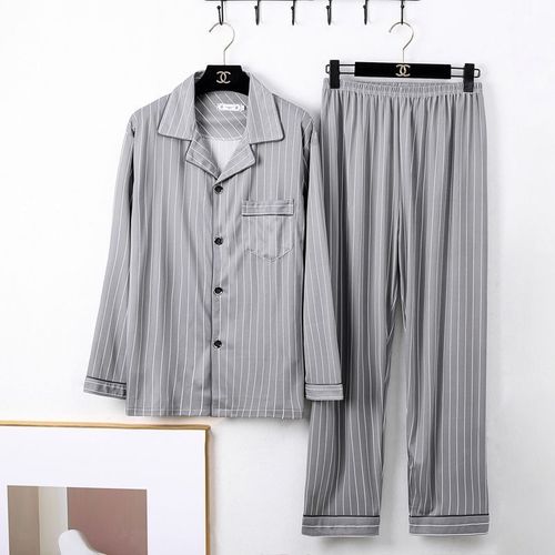 Pure Cotton Sleepwear Long Sleeve Spring and Autumn Season Men's Autumn Style Blue Middle-Aged and Young Summer Home Clothes Set
