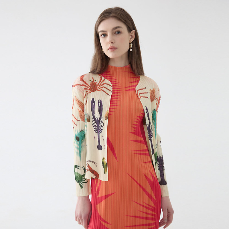Long-Sleeved Sun Protection Clothing Without Buttons for Women, Lightweight Cardigan Style Top, 2026 Summer Seafood Print Outer Jacket for Women