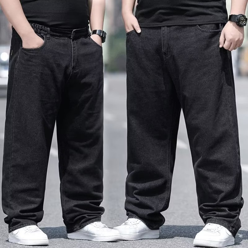Spring and Summer Plus Large Size Fat Men's Jeans Men's Loose Straight Casual All-match Deep Crotch Wear-resistant Men's Pants Washed