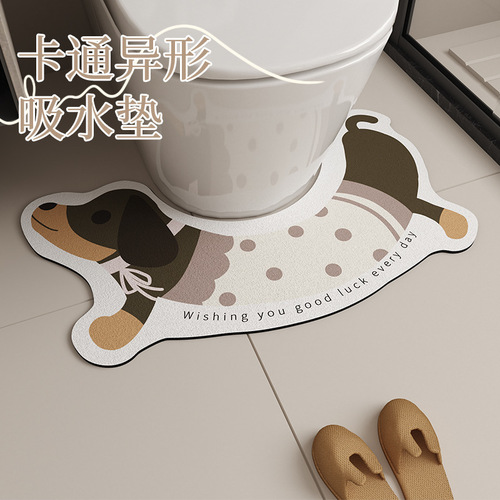 Cartoon Cute Sausage Dog Bathroom U-shaped Diatomaceous Earth Mat Waterproof Leak-Proof Absorbent Anti-slip Home Use Durable Foot Mat