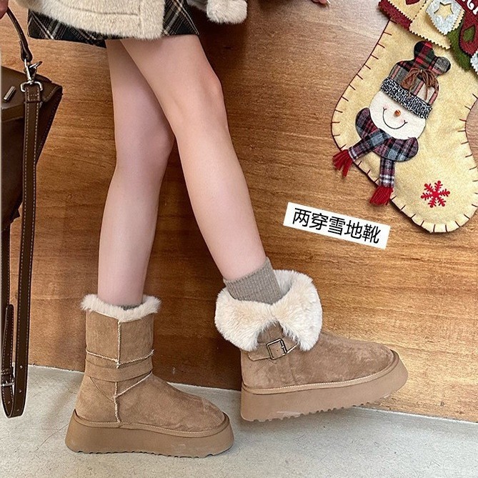 New winter thick-soled snow boots, round toe, versatile, plus velvet, thickened, two-wear, short-tube snow cotton