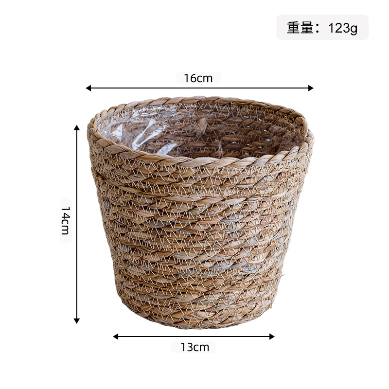 Maceta de paja tejida (apertura de 16 cm de ancho, 14 cm de alto, revestimiento de plástico) - Mediana
