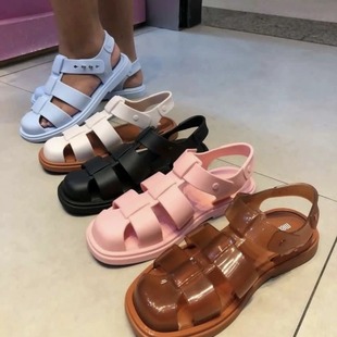 25 Melissa's Same Style Baotou Woven Sandals Flats Roman Casual Women's Pig Cage Shoes Summer Retro Style Women's Shoes