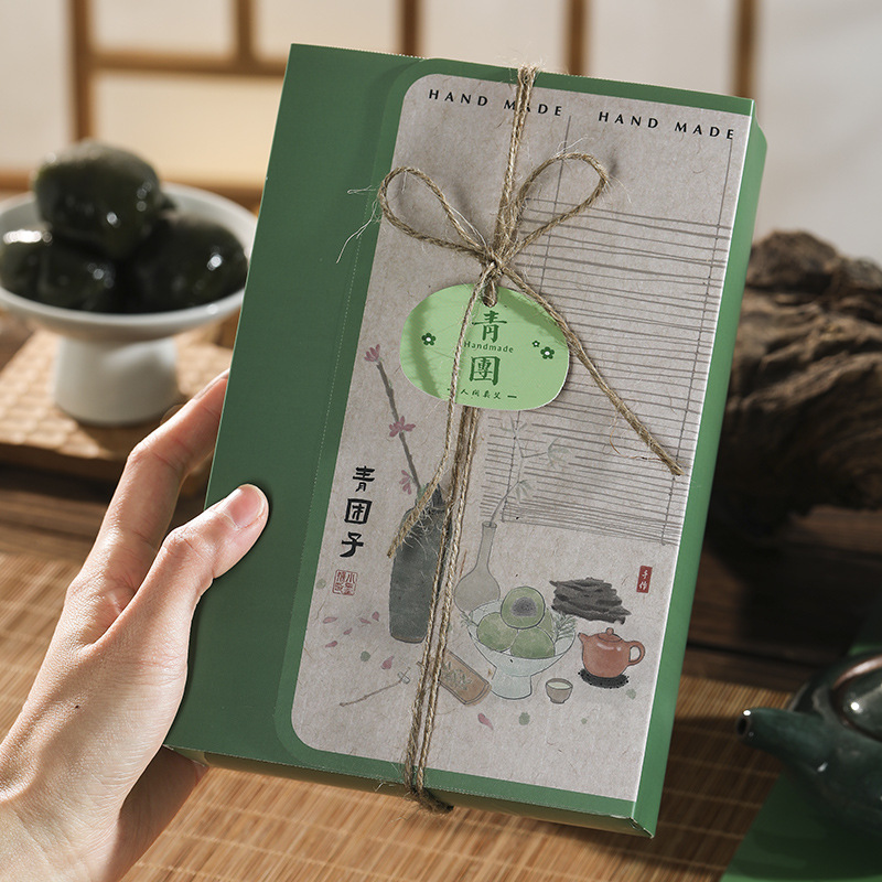 Caja de embalaje de bola verde de estilo antiguo 6 piezas de ajenjo Qingming caja de regalo de fruta caja de embalaje de merienda creativa caja de bola verde de primavera