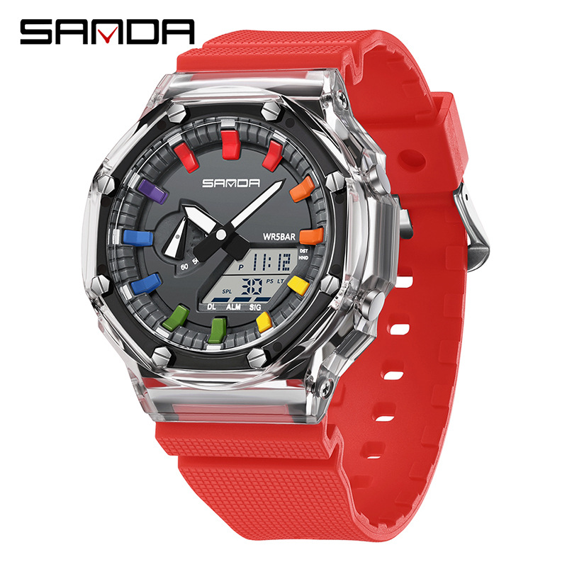 SANDA reloj electrónico transparente cinta de moda multifuncional reloj deportivo reloj despertador reloj a prueba de golpes 3341