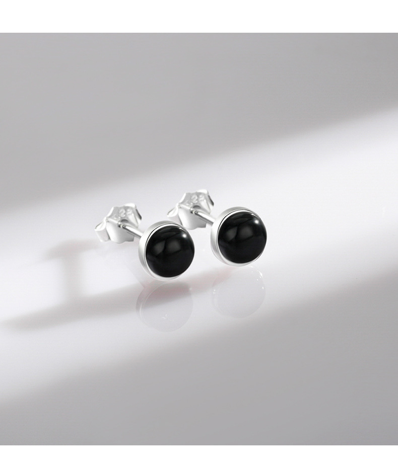 Fashion Round Silver Plating Inlay Agate Ear Studs 1 Pair