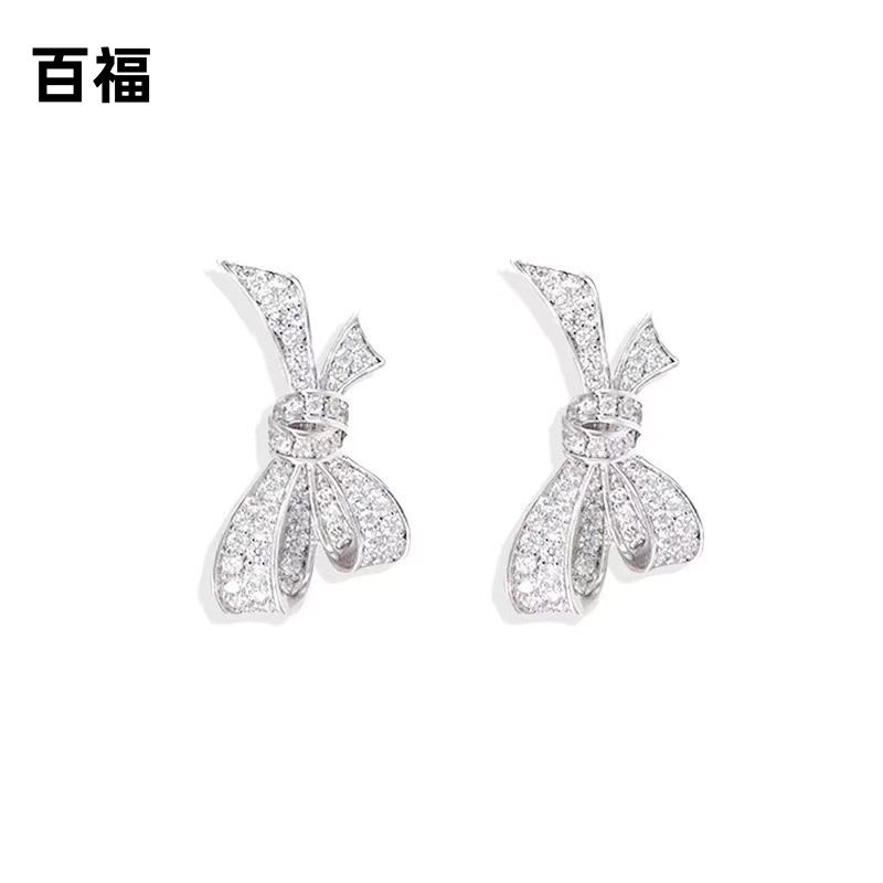 好事成雙張嘉倪江喜同款鑲鑽蝴蝶結耳釘女輕奢高級設計感簡約耳環