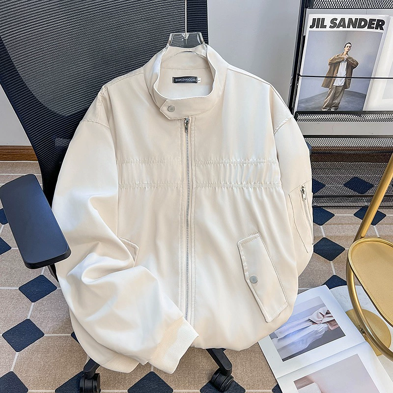 Ретро oversized куртка unisex, японский осенний стиль, на молнии со стойкой