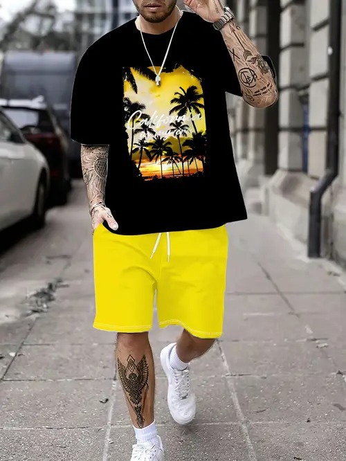 2025 nuevo producto Amazon nuevo estilo europeo y americano casual transfronterizo manga corta cuello redondo camiseta pantalones cortos traje ME5 MA04